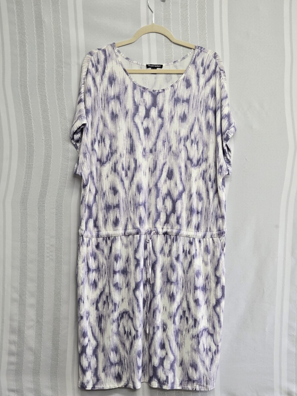 HILARY RADLEY PLUS SIZE XXL DRESS PURPLE WHITE BLOUSON DRAWSTRING POCKETS